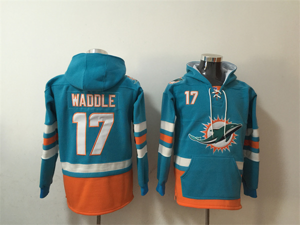 Men's Miami Dolphins #17 Jaylen Waddle Aqua Lace-Up Pullover Hoodie